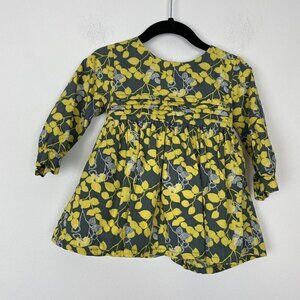 Baby Girl Gray Yellow Floral A-line Long Sleeve Dress Sz 1 20” Pit To Pit 12-18m